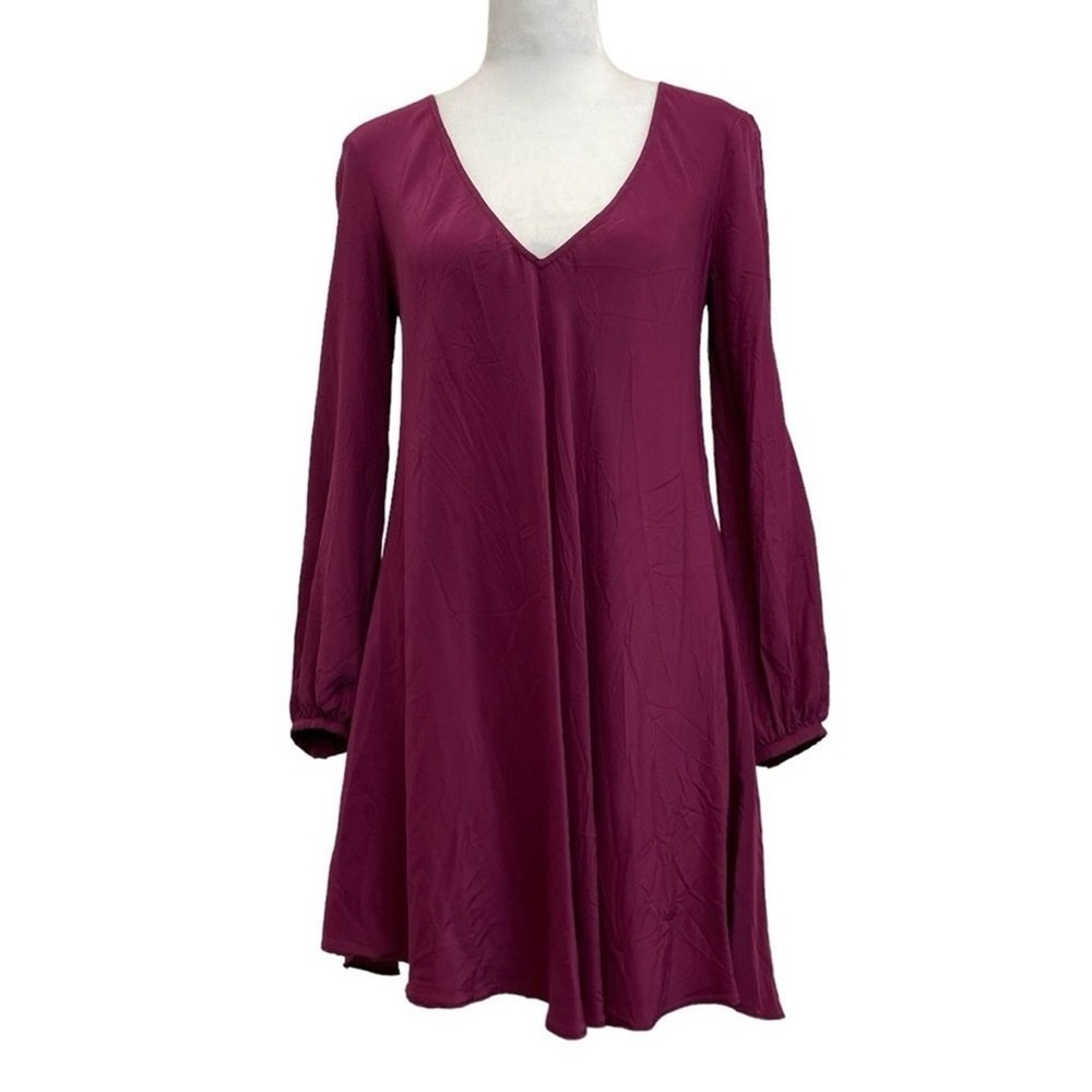 Amanda Uprichard Burgundy Cuffed Sleeve Mini Dress | Size: S | 100% silk